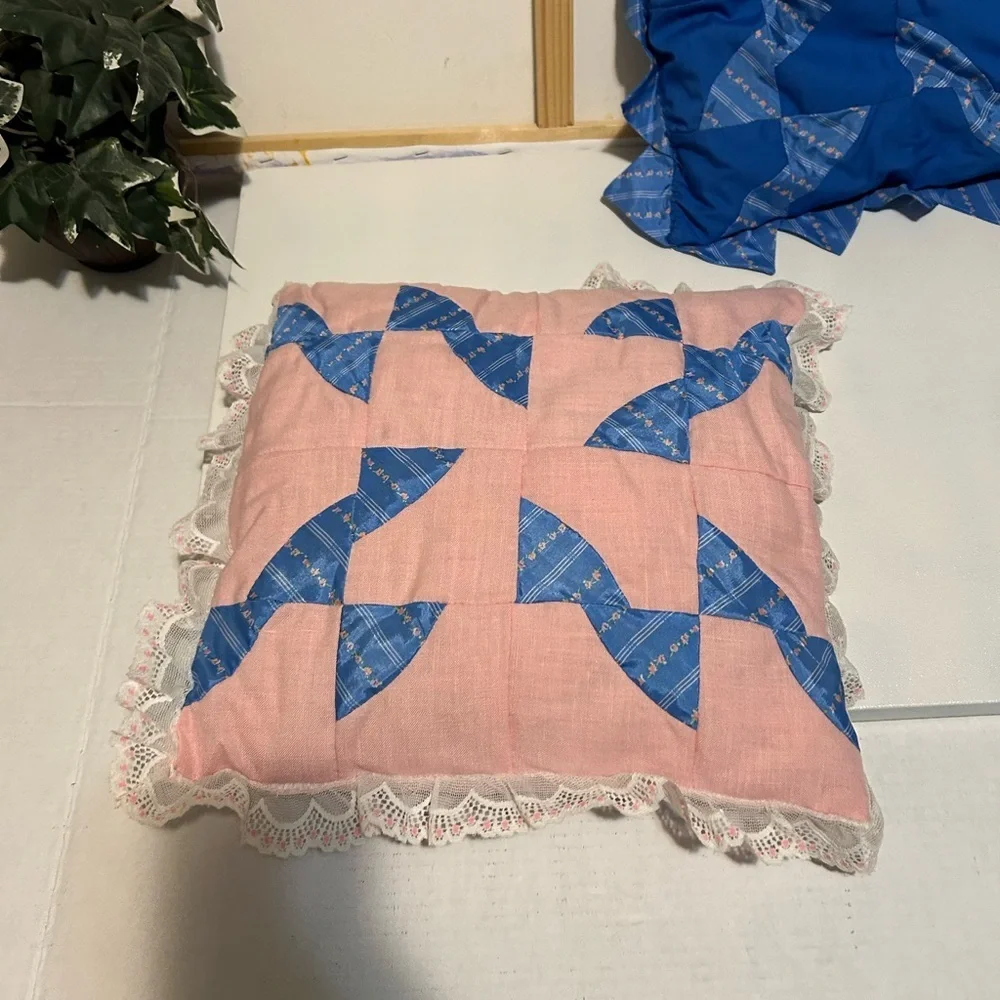 Pink and Blue Patchwork Throw Pillows
